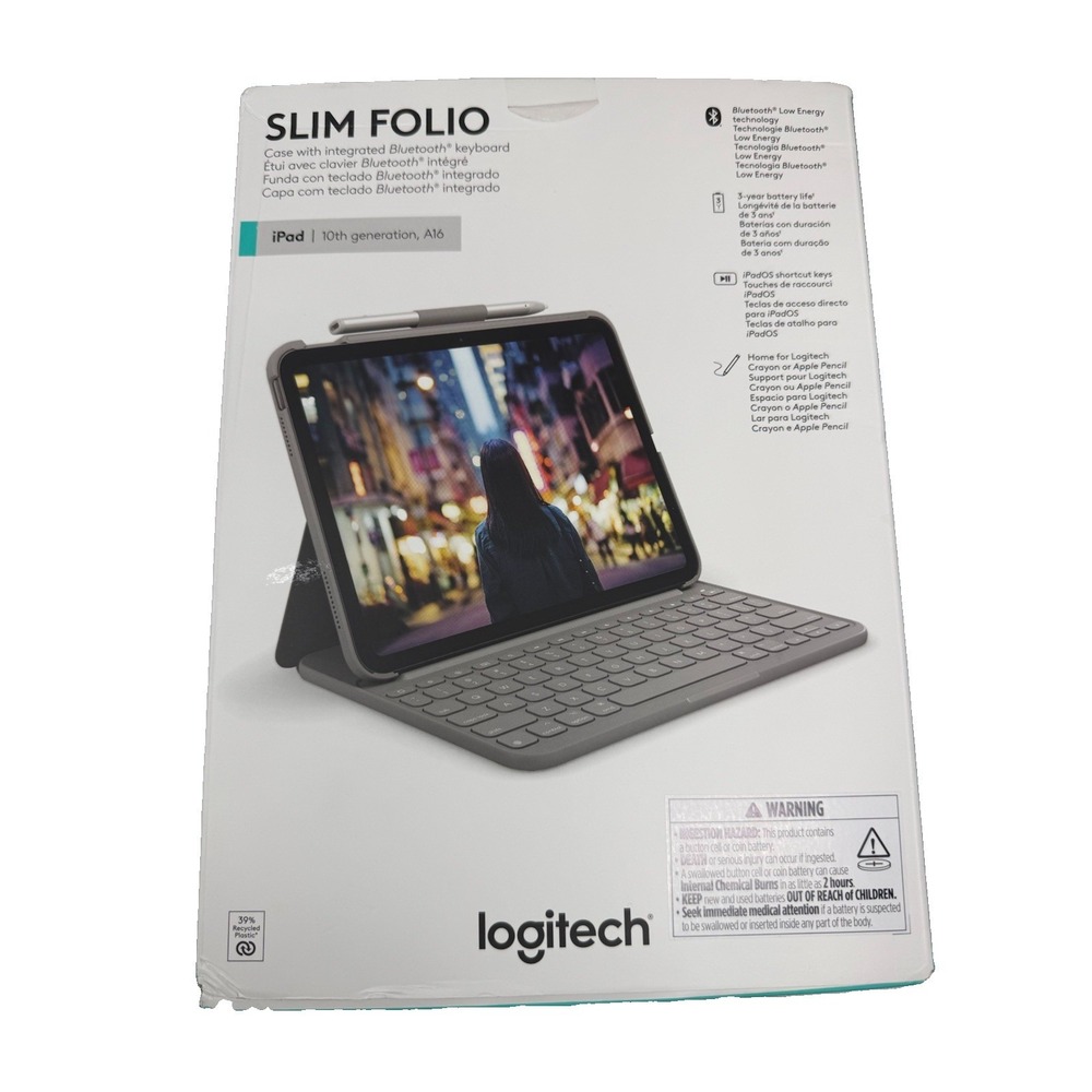 Logitech Slim Folio Keyboard Case iPad 10th Gen Gray Wireless 920-011368